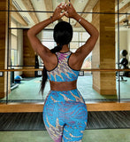 Dunnie the Artist at the Barre sporting Tribal Marks Ankara Leggings and Sports Bra set