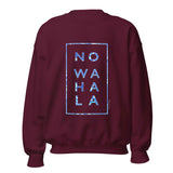 No Wahala Ankara print crewneck sweatshirt– African print sweatshirt in indigo tones on maroon