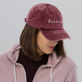 Woman wearing Tribal Marks Doxology vintage twill cap in maroon