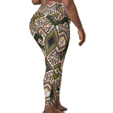 Three quarter rear view of a woman wearing Tribal Marks' NEW The Proverb Ankara Print Leggings with Pockets