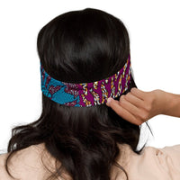 Model showing back of Tribal Marks Ankara Passion Stretch Headband